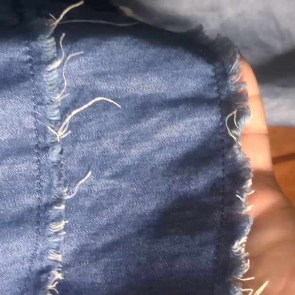 SABRINA LAUREN* raw edge denim back ruffle tuxedo blouse long sleeve button fron - Picture 15 of 15